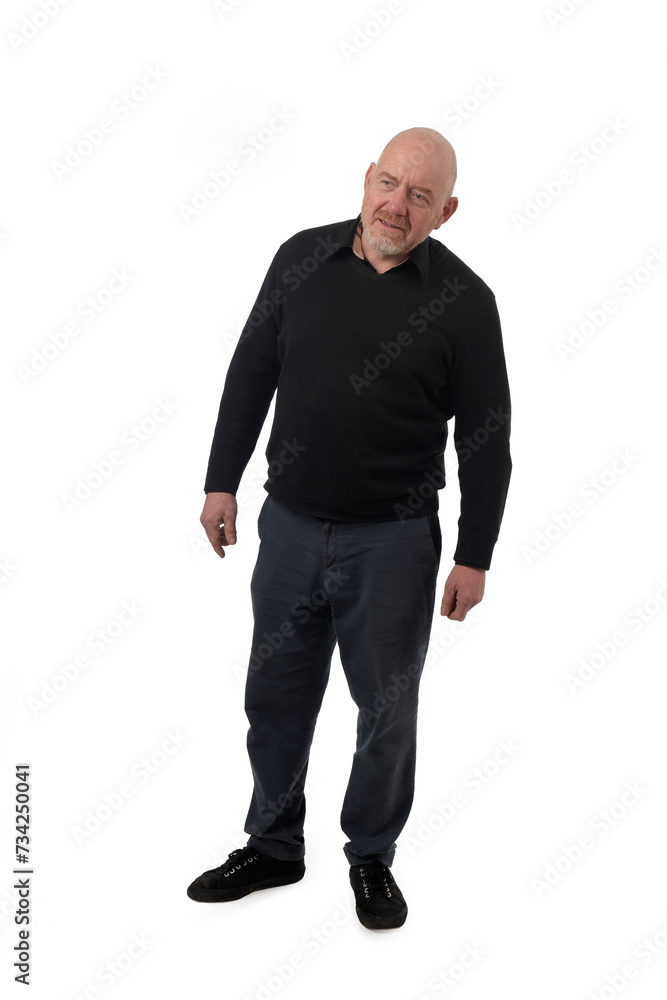 front view of a man looking away on white background front view of a man looking away on white background