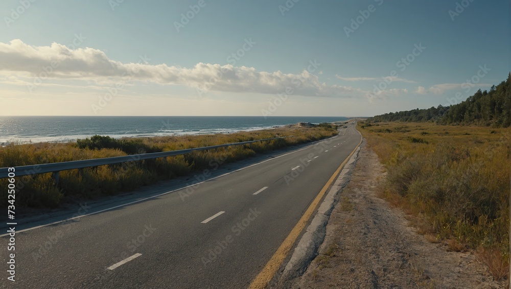 Fototapeta premium road landscape in summer drive on the beachside highway