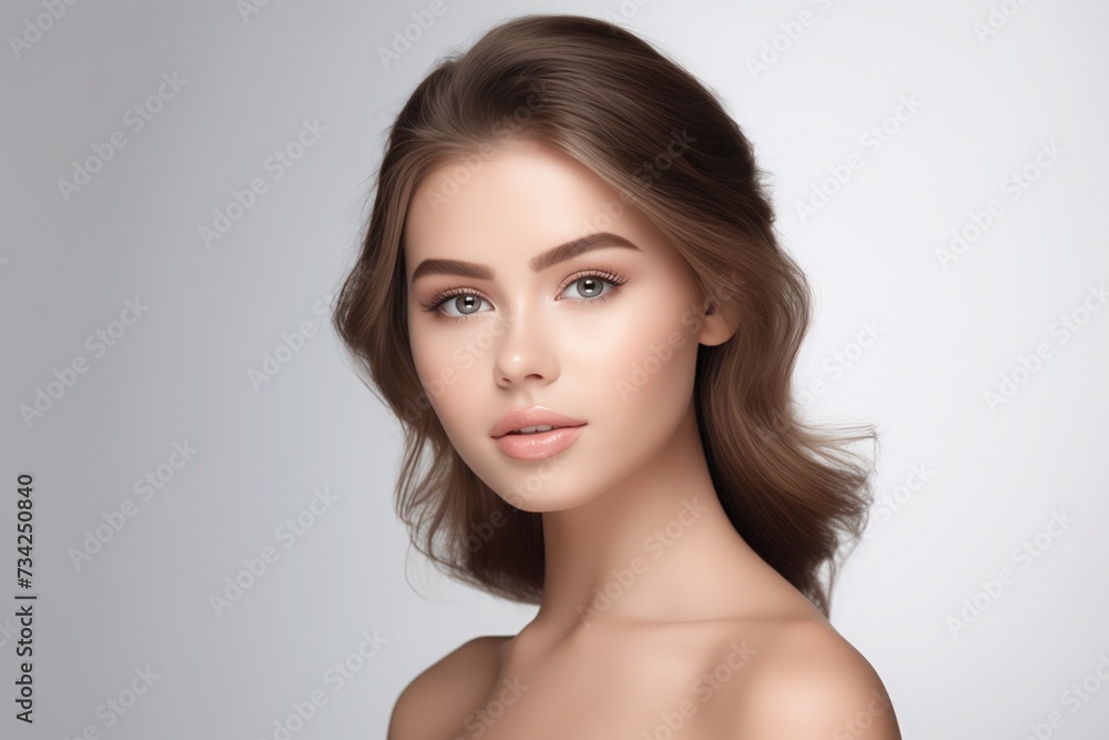 Portrait of a beautiful young woman with clean fresh skin. Model with healthy skin, close-up portrait. on isolated white background, Cosmetology, beauty and spa Portrait of a beautiful young woman with clean fresh skin. Model with healthy skin, close-up portrait. on isolated white background, Cosmetology, beauty and spa