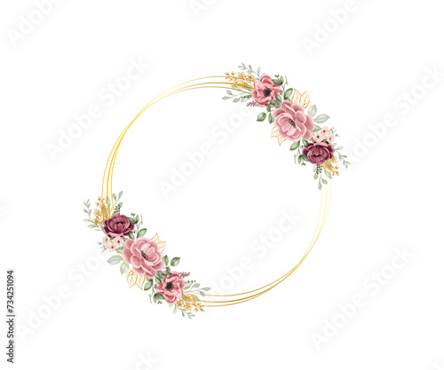 floral frame with golden circle [vector illustration]