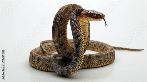 A beautiful image of a king cobra isolated on a plain white background. snake in front of a white background
