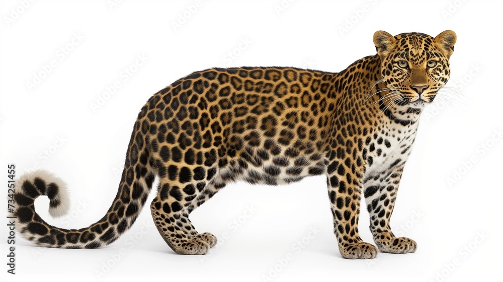 A beautiful image of a leopard isolated on a plain white background. portrait of a jaguar panthera leo A beautiful image of a leopard isolated on a plain white background. portrait of a jaguar panthera leo