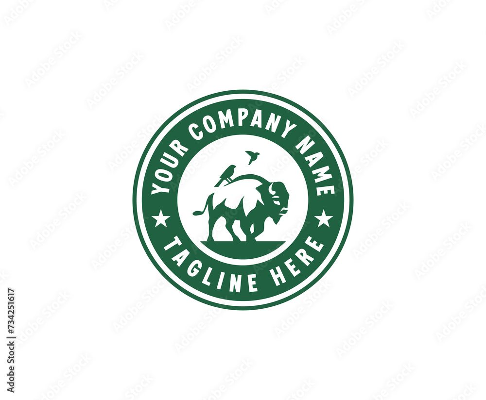 Long-Haired Buffalo Logo Design. Bison Bull Buffalo Angus Silhouette Vintage, Retro, badge, round Logo, Buffalo Breeders Vector Illustration. Long-Haired Buffalo Logo Design. Bison Bull Buffalo Angus Silhouette Vintage, Retro, badge, round Logo, Buffalo Breeders Vector Illustration.