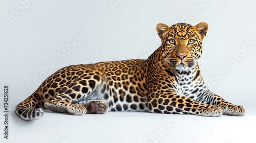 A beautiful image of a leopard isolated on a plain white background. portrait of a jaguar panthera leo