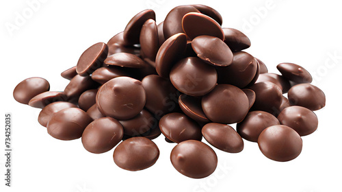 Many chocolate drops isolated on white created with Generative AI