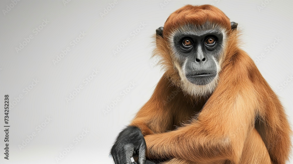 Fototapeta premium A beautiful image of a monkey isolated on a plain white background. close up of a baboon isolated on white background