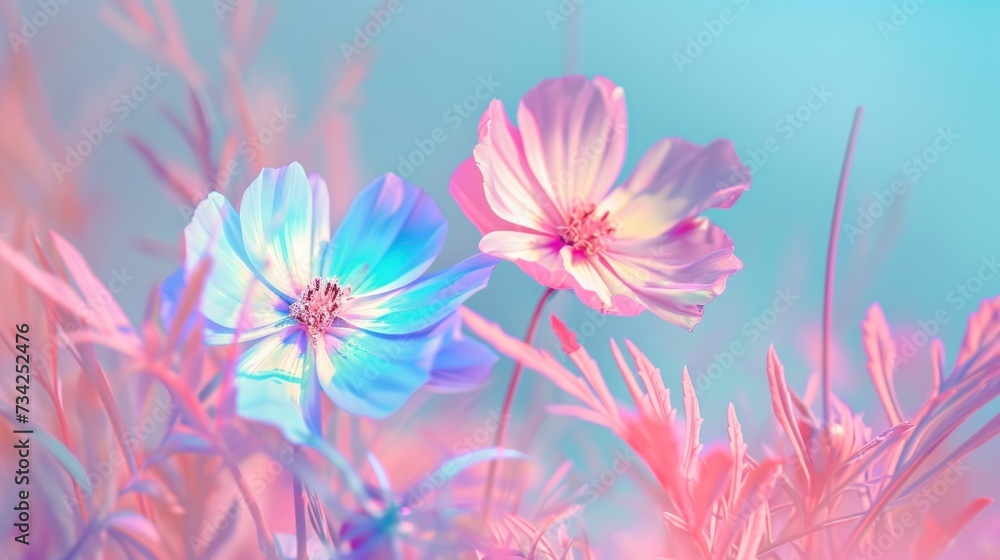 a close up of a bunch of flowers with a blue sky in the backgrounnd of the picture and a pink and blue sky in the back ground. a close up of a bunch of flowers with a blue sky in the backgrounnd of the picture and a pink and blue sky in the back ground.