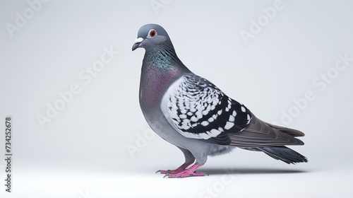 A beautiful image of a pigeon isolated on a plain white background. pigeon on white