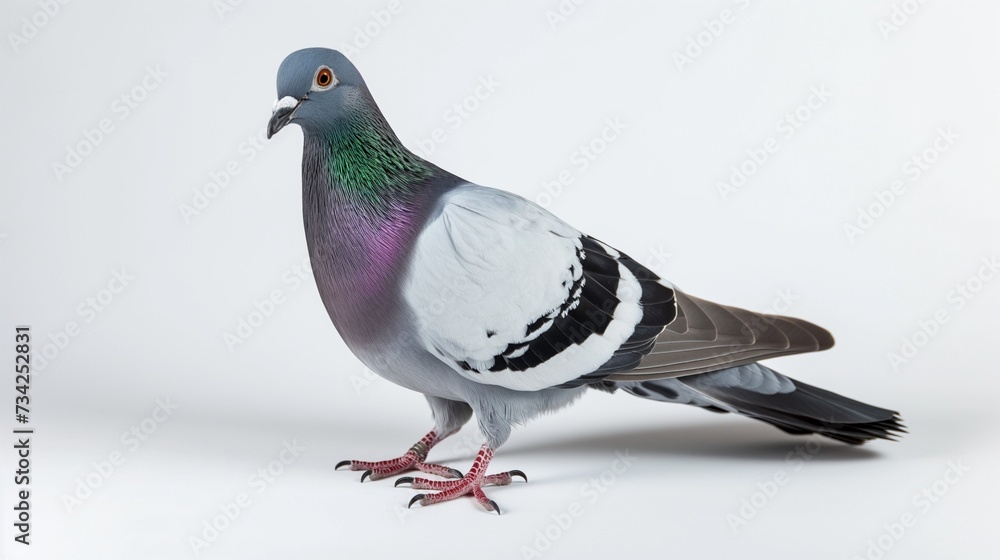 Naklejka premium A beautiful image of a pigeon isolated on a plain white background. pigeon on white
