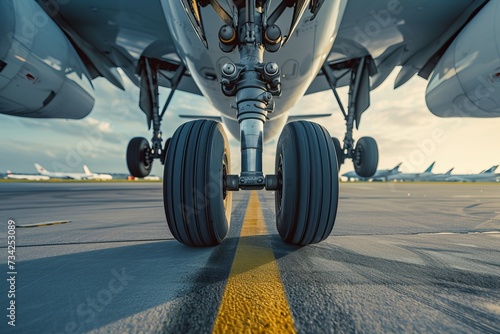 Close Up of Front Wheels of an Airplane