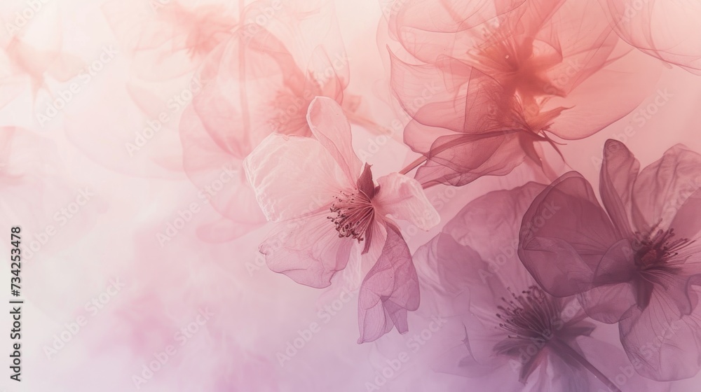  a close up of a bunch of flowers on a white and pink background with a blurry effect to the bottom of the image and bottom half of the image.