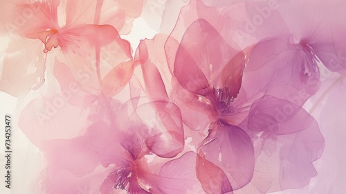 a close up of a bunch of flowers on a white and pink background with some pink flowers in the middle of the picture and a pink flower in the middle of the middle of the picture.