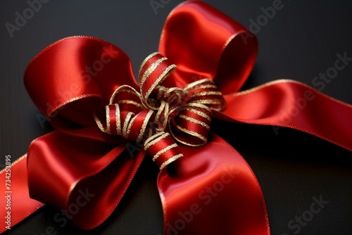 A festive decoration featuring a red ribbon bow for celebration. Generative AI