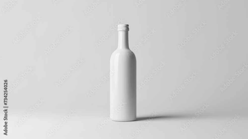 a white bottle sitting on top of a table next to a white wall and a white wall behind the bottle is an empty bottle with a white cap on the top. a white bottle sitting on top of a table next to a white wall and a white wall behind the bottle is an empty bottle with a white cap on the top.