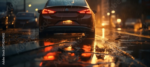 a car on a wet road photo