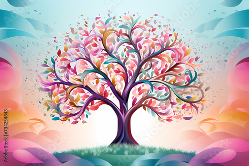 abstract tree with colorful rainbow and ribbon