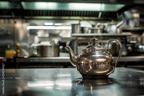 Silver Tea Pot on Counter