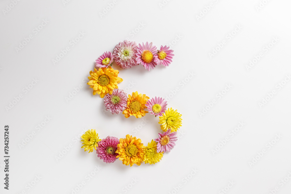 Letter S made of real natural flowers. Letter S made of real natural flowers.