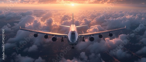 Luxury private jet flying high above the clouds. Exclusive air transportation