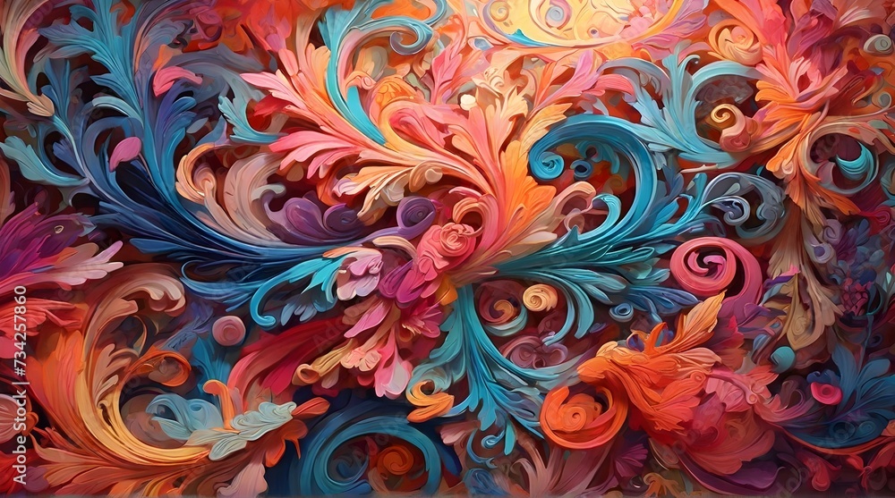A vibrant and colorful background with swirling patterns and intricate details, rendered in a dreamy and ethereal style A vibrant and colorful background with swirling patterns and intricate details, rendered in a dreamy and ethereal style