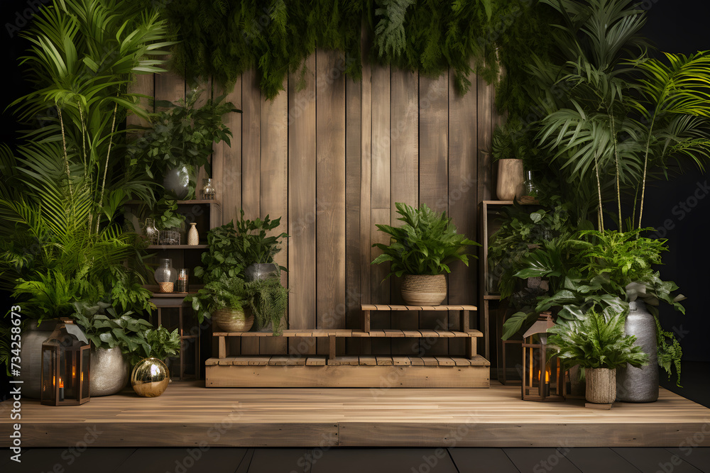 Obraz premium Wooden empty product podium stage with copy space, environmentally friendly, wooden background