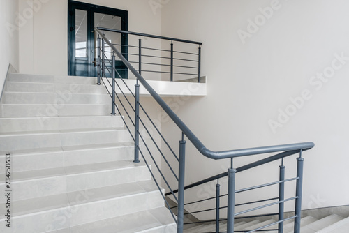 stairs emergency and evacuation exit stair in up ladder in a new office building