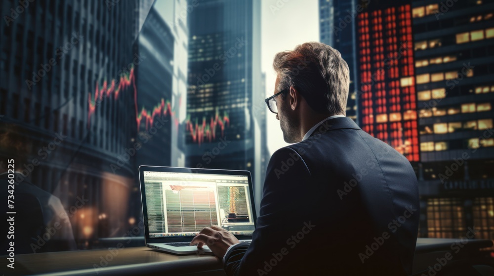 Fototapeta premium A trader concentrate focusing on computer screen in work.