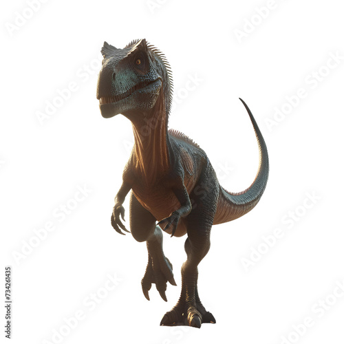 dinosaur towards camera isolated on white background