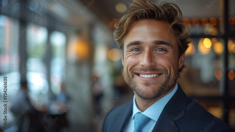 Engaging Smiling Businessman in a Modern Office Engaging Smiling Businessman in a Modern Office