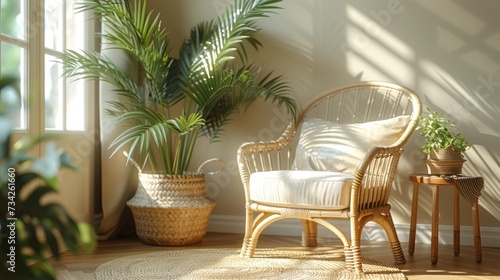 Cozy Corner with Wicker Chair and Indoor Plants