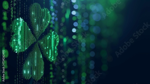 Digital shamrock - St. Patrick's Day in the tech era. A St. Patrick's Day inspired background where digital data streams form a glowing green shamrock, merging tradition with modern technology