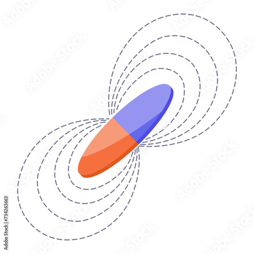 Magnetic force and electromagnetic field. Polar magnet scheme. Educational magnetism physics presentation, horseshoe and bar magnet. Cartoon vector illustration. Physics science aid