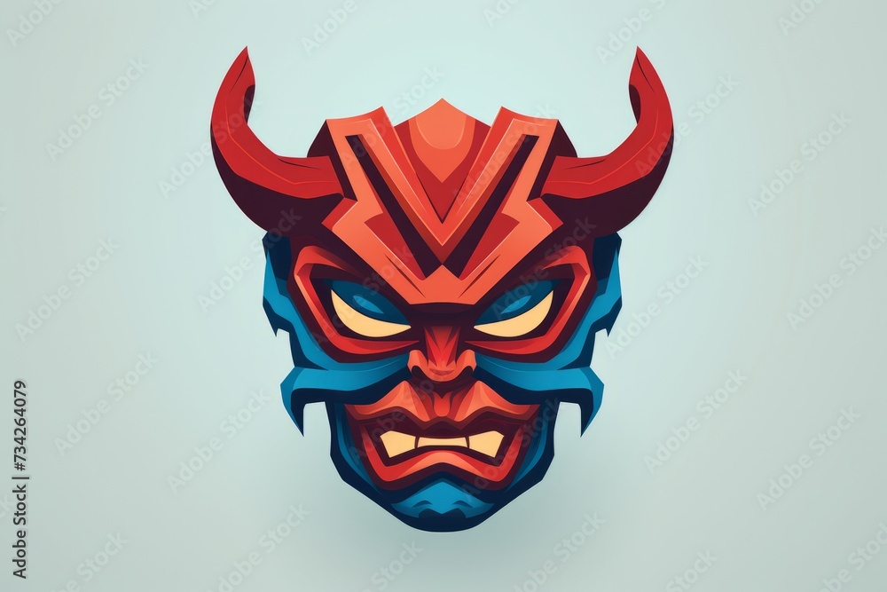 Red and Blue Mask With Horns
