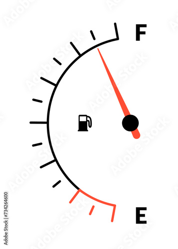 Fuel indicator meter or fuel gauge for petrol, gasoline, diesel level count. Control gas tank fullness. Fuel gauge scales icon. Car dial petrol gasoline dashboard. Vector illustration
