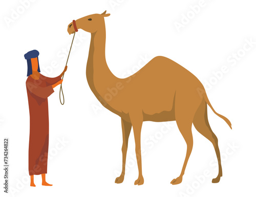 Middle east. Bedouin with camel. Arabic desert traditional symbol. Flat vector illustration