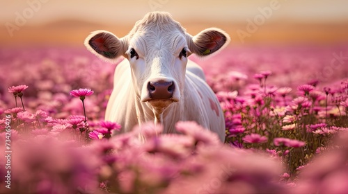 pasture cow with flower