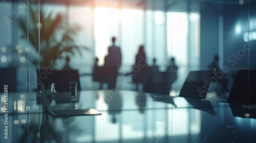 silhouettes of business people are seen in a meeting room