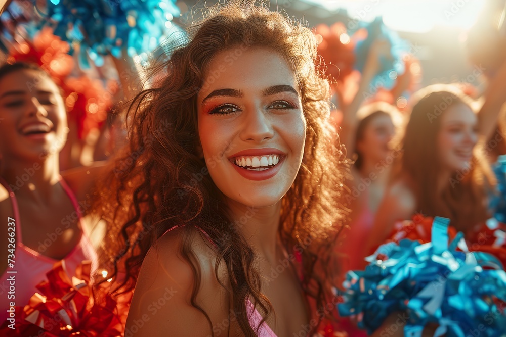 A young woman enjoys an end-of-year party with her friends in the good summer weather. A young woman enjoys an end-of-year party with her friends in the good summer weather.