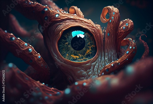 Creepy tentacle monster with big eye. Generative AI