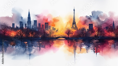 A vibrant watercolor painting depicting the iconic Eiffel Tower in Paris, France.
