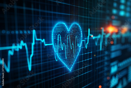 close up of a screen with a blue heartbeat showing the shape of a heart