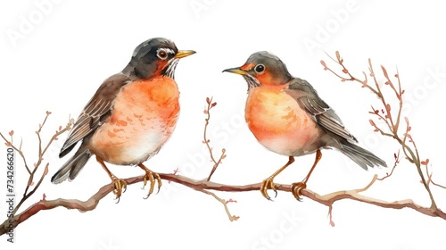  a couple of birds sitting on top of a tree branch next to each other on top of a tree branch.