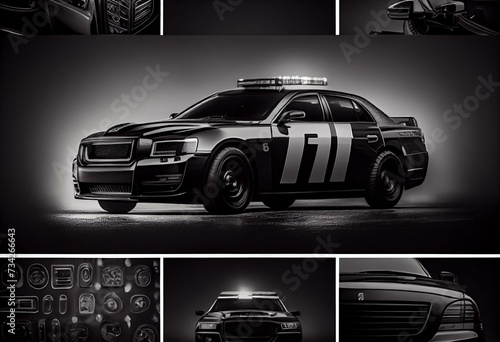Collage of isolated black police car. Generative AI