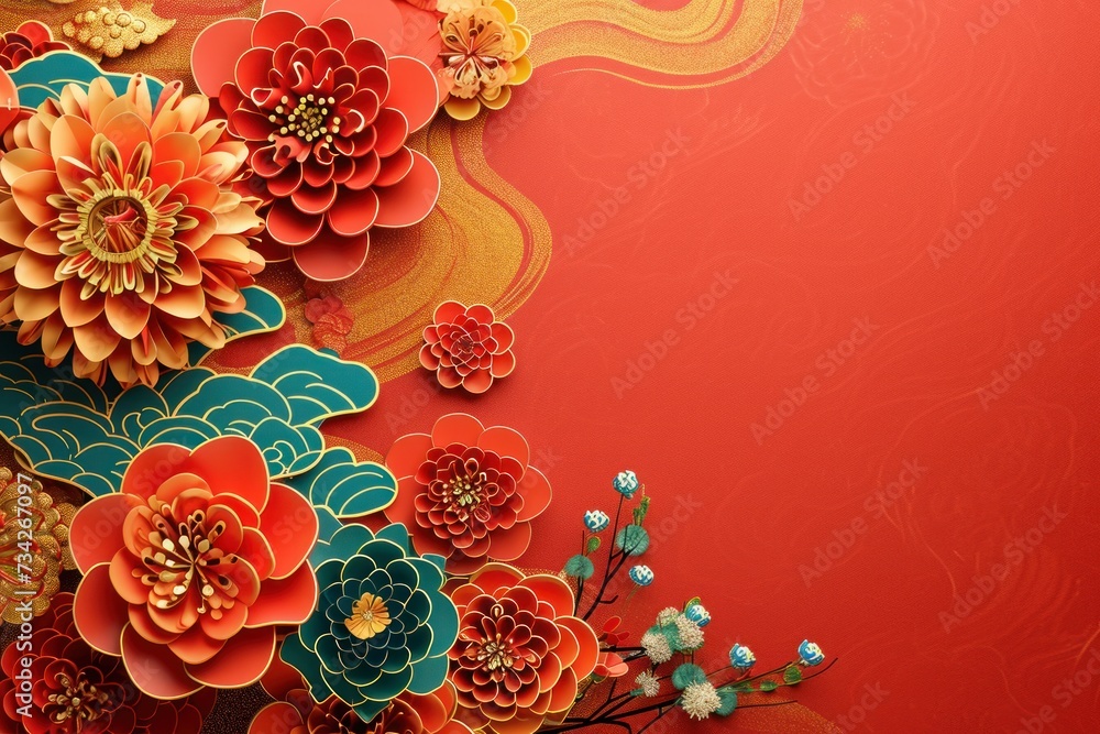 Naklejka premium Chinese lunar new year celebration template with copy space design.