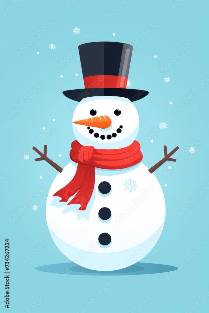 Snowman Wearing Top Hat and Scarf