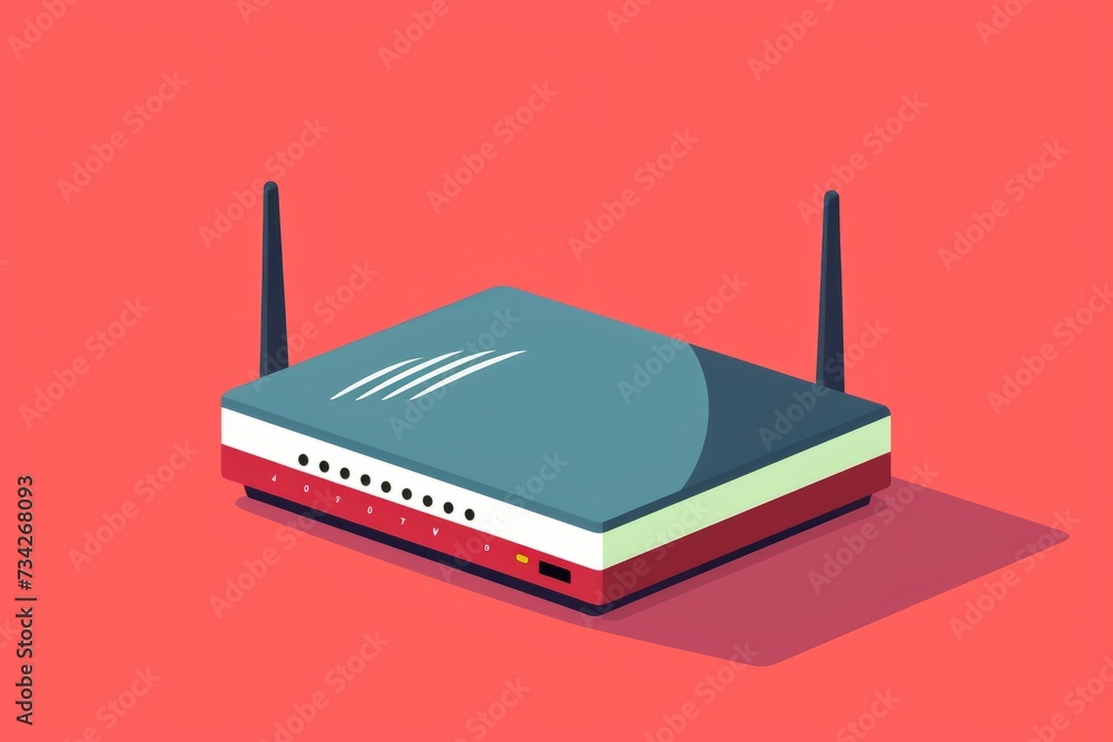 Fototapeta premium Red and White Router on Pink Background