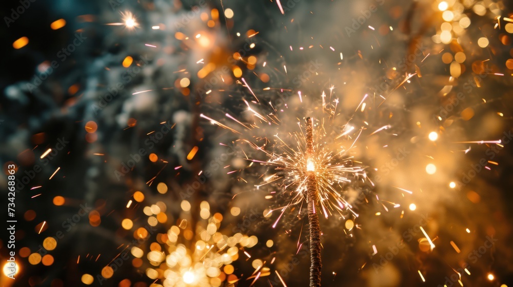 Obraz premium Close-up view of firecrackers exploding to celebrate Chinese lunar new year.