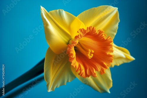 Vibrant daffodil with blue background  joyful Easter during springtime. Generative AI