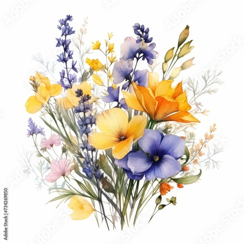 Beautiful colorful wildflowers on white background  vibrant nature floral photography for stock sale