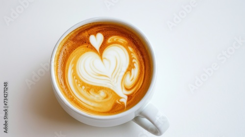 Close-up view of a cup of coffee with heart shape latte art.